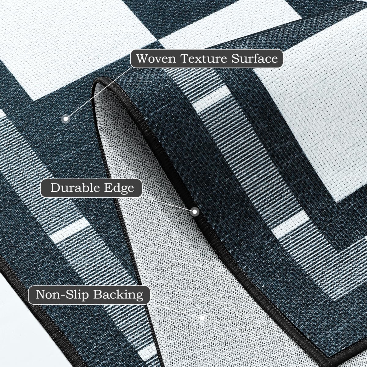 Vasofe Plaid 3x5 Outdoor Patio Rug,Checkered Jute Entryway Rugs, Washable Black and White Indoor Bedroom, Farmhouse Neutral Front Door Mat,Modern Carpet for Porch Patio Balcony Kitchen