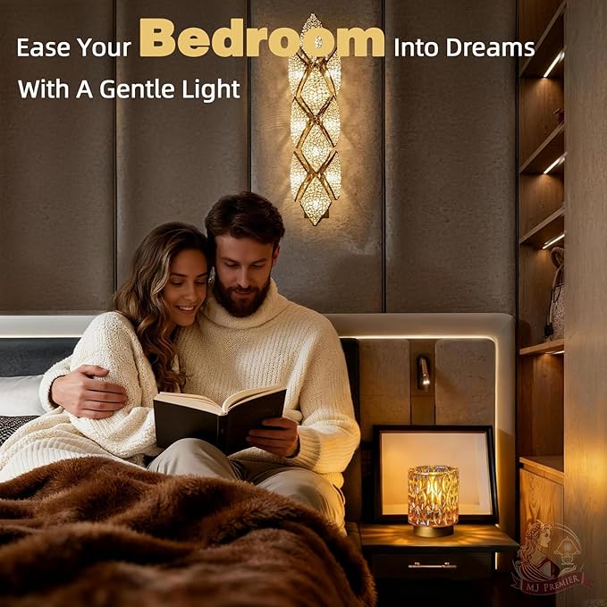 Battery Operated Table Lamps Timer, Mini Crystal Lamp for Area No Plug, Cordless Lamp with LED Bulb for Power Outage, Decorative Lamps for Tabletop/Corner/Entryway/Stairway/Bathroom/Fireplace (Amber)