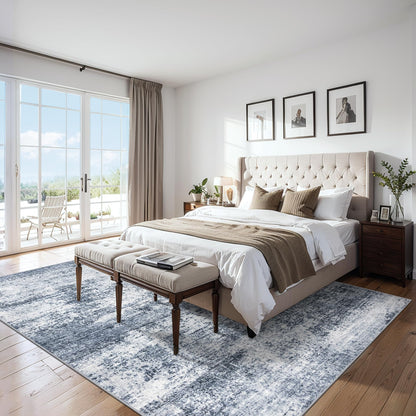 8x10 Area Rugs for Living Room - Washable Rug Modern Abstract Soft Large Neutral Non-Slip Carpet Indoor Floor Thin Carpets for Bedroom Dining Room Farmhouse Nursery Home Office Grey Blue