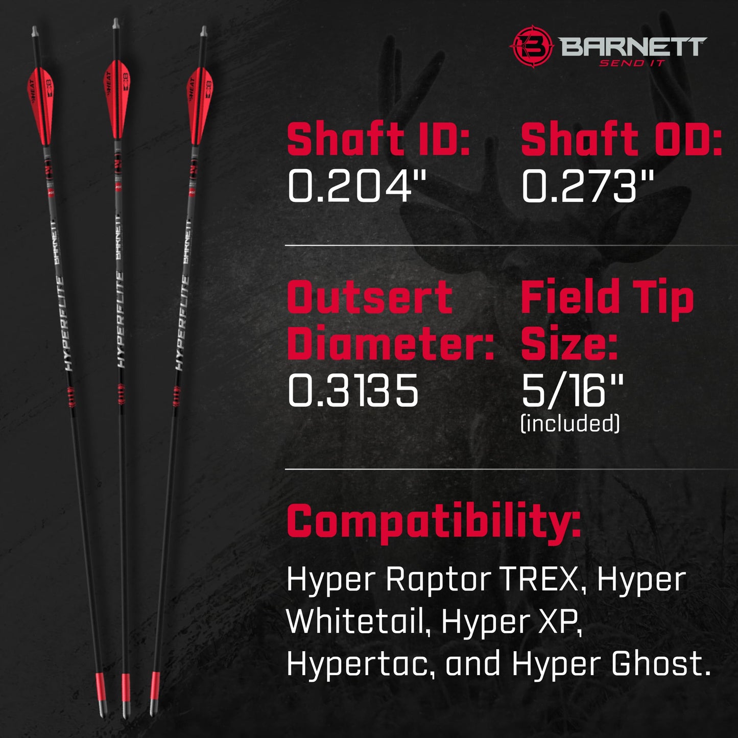 Barnett 22" Hyperflite Crossbow Arrows, Precision Hunting Bolts for Barnett Hyper Series Crossbows, with Red & White Heat Vanes, 3-Pack