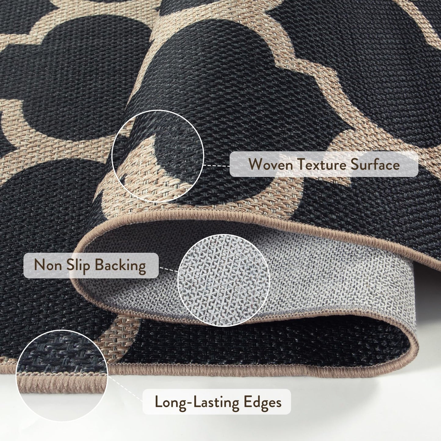 Lahome Moroccan Outdoor Rug 5x7, Easy Jute Black Washable Rugs for Patio Living Room, Geometric Trellis Woven Area Rug Non Slip for Backyard, Thin Non Shedding Farmhouse Carpet for Bedroom