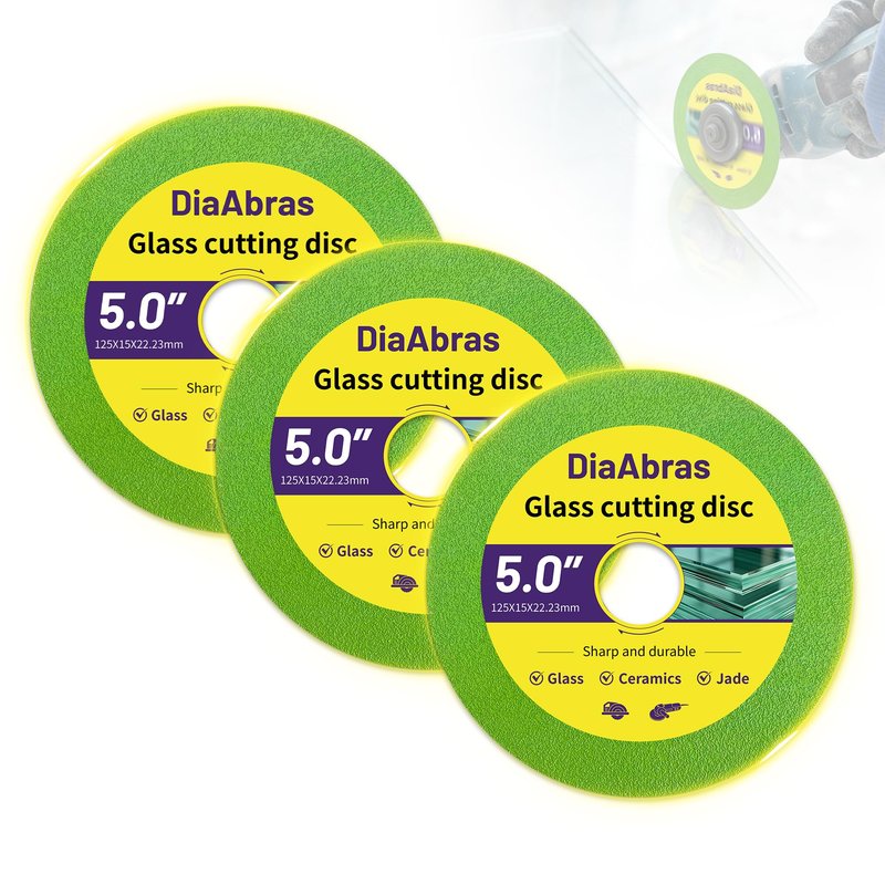 3-Pack 5 inch Glass Cutting Disc for Angle Grinder, Rock Slab Grinding Disc Diamond Cutter Saw Blade Wet/Dry Cutting Disc for Cutting Porcelain Ceramic Tile Granite Marble Asphalt Concrete Glass
