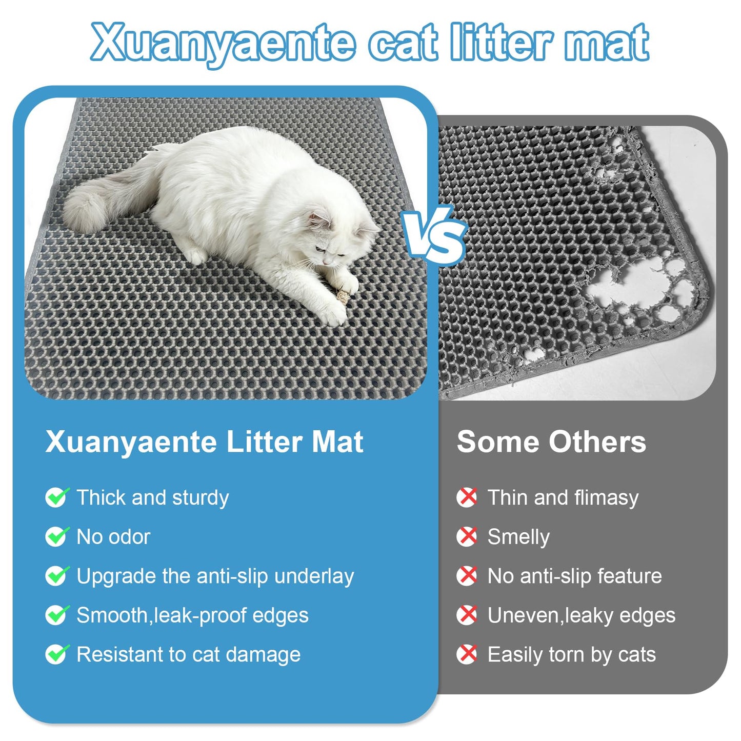 Xuanyaente Cat Litter Mat Litter Box Mat (Gray, 23.4 X 14.7 Inches)