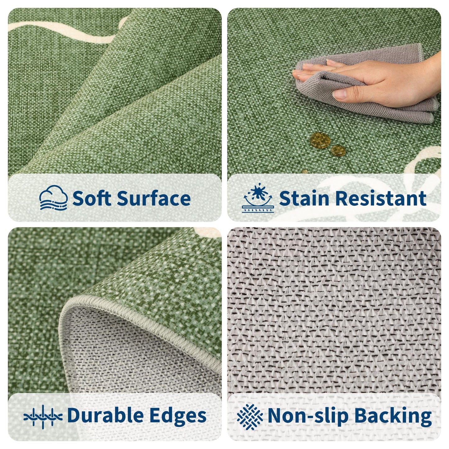 Garvee Solid Green Rug for Bedroom Girls, 4x6 Bow Area Rugs for Living Room with Soft Low Pile, Non Slip Coquette Washable Rug 4x6 for Nursery Kids Playroom Dining Room College Dorm Carpet