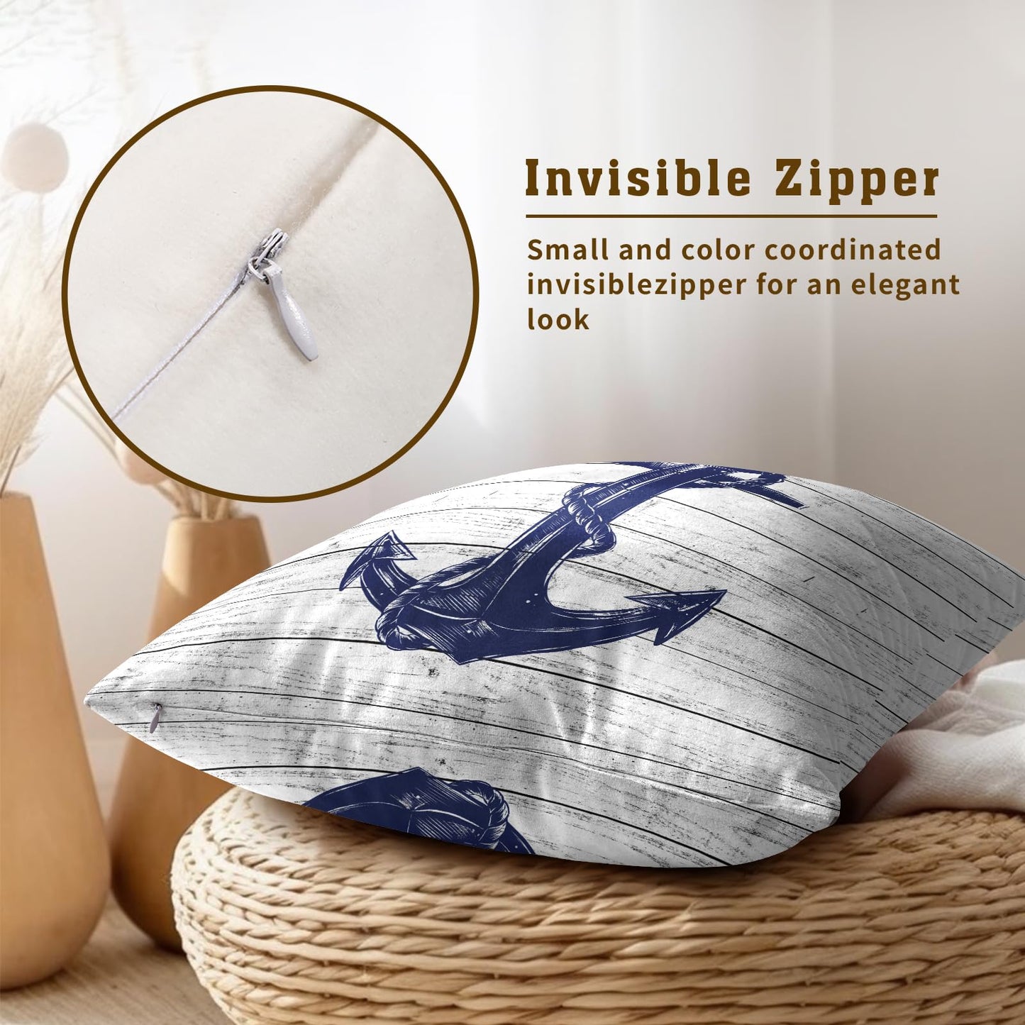 Imiss Nautical Anchor Throw Pillow Covers 16 X 16 Inch Set of 2 Navy Blue Pillow Cover Soft Cotton Home Decorative Cushion Covers for Outdoor Sofa Bedroom Car