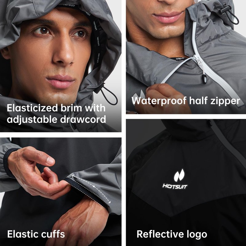 HOTSUIT Sauna Suit Men Weight Loss Gym Exercise Sweat Suits Workout Jacket, Gray, XL