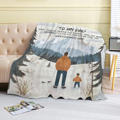 Father's Day Fleece Blanket - 40x50in Dad from Daughter Birthday Heartfelt Message Throw Blankets,Mountain Landscape,Soft Cozy Lightweight, Ideal for Living Room Home Decor and Men Gifts