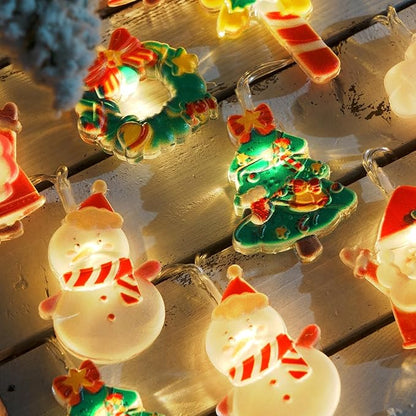 LOLStar Christmas Fairy String Lights, 20 LED Xmas Warm White Lights Hanging Decors with Santa Claus Wreath Tree Snowman Candy Cane Hat Stockings Battery Operated Indoor Window Lights for Party Home