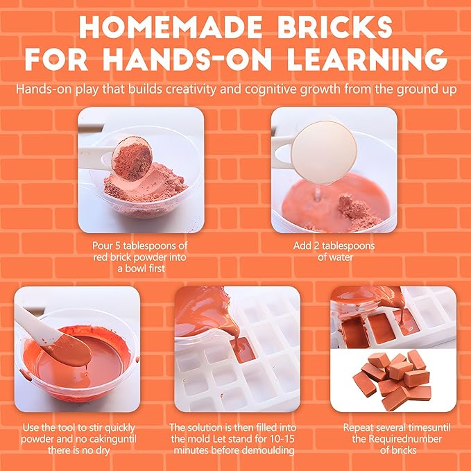 Knight Bricklayer Brick and Mortar Construction Set Clay Mini Bricks &amp Cinder Blocks DIY Mini House Kit STEM Building Toy Kids Brick Mortar Set Reusable Blocks Ages 8+ Birthday Gift