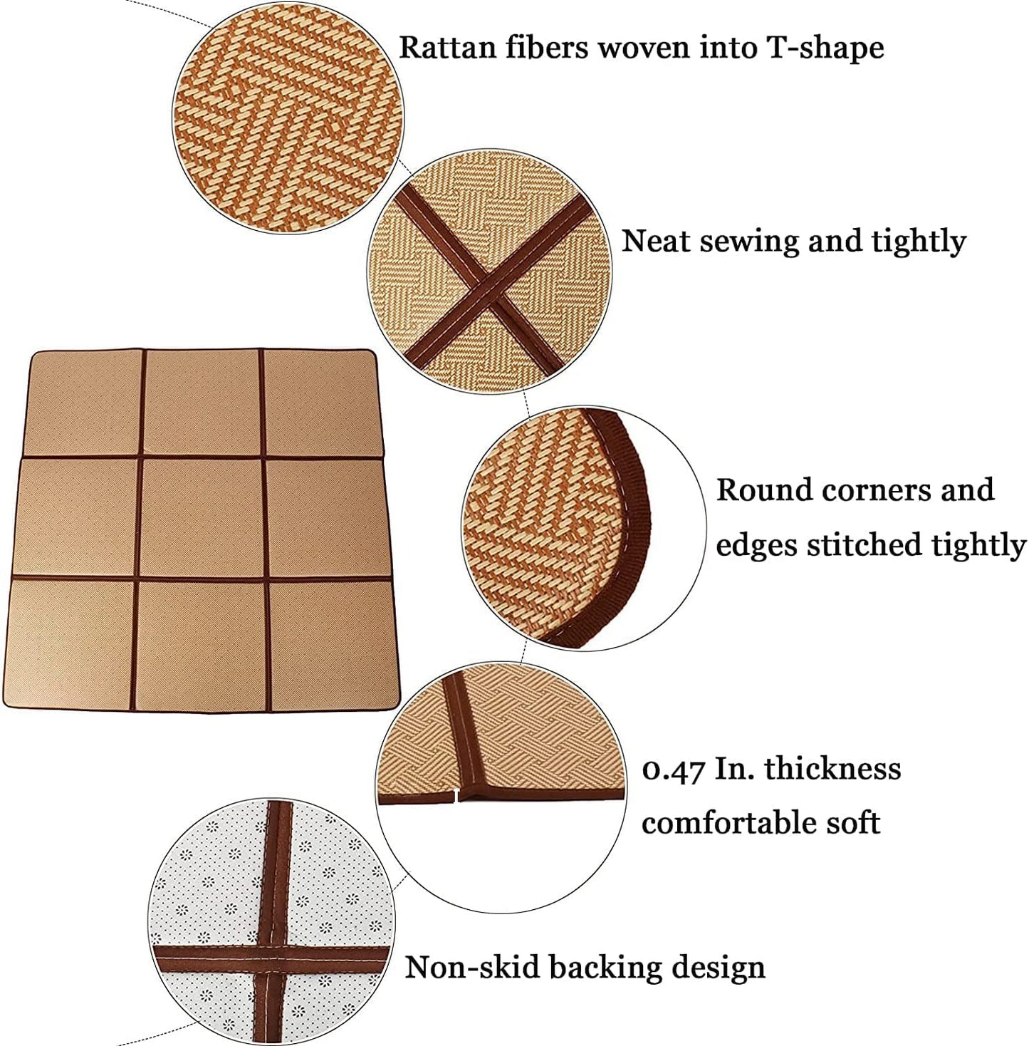 MYOYAY Large Japanese Tatami Mat 71x 71in Summer Breathable Sleeping Mat Foldable Rattan Floor Mat Non-Slip Memory Foam Stitching Carpet Mats Living Room Bedroom Playroom Yoga (Brown)