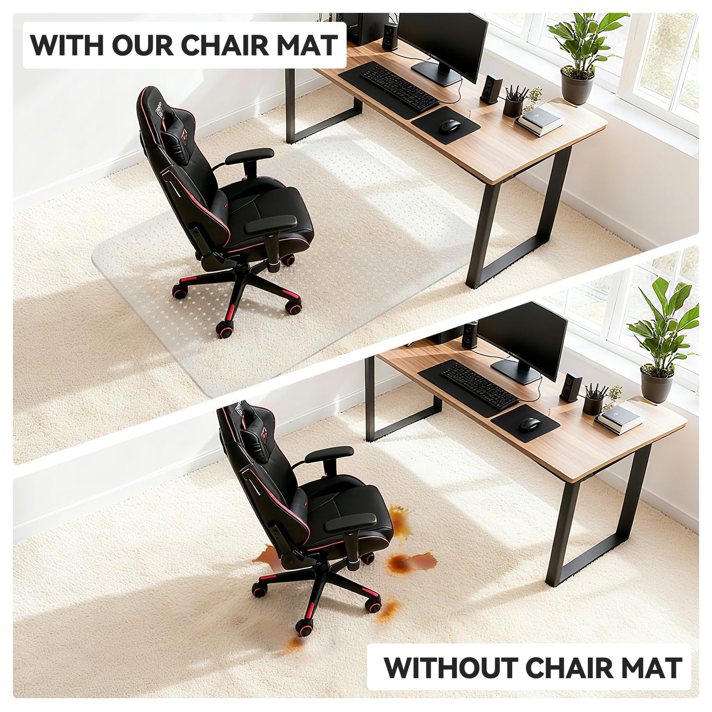IMEASON Office Chair Mat for Carpet Floor, Flat Shipping Heavy Duty Rolling Chair Mats, Under Computer Desk Protector Floor Mat, Smooth Glide Hard Plastic Clear ChairMat (36x48 Inch)