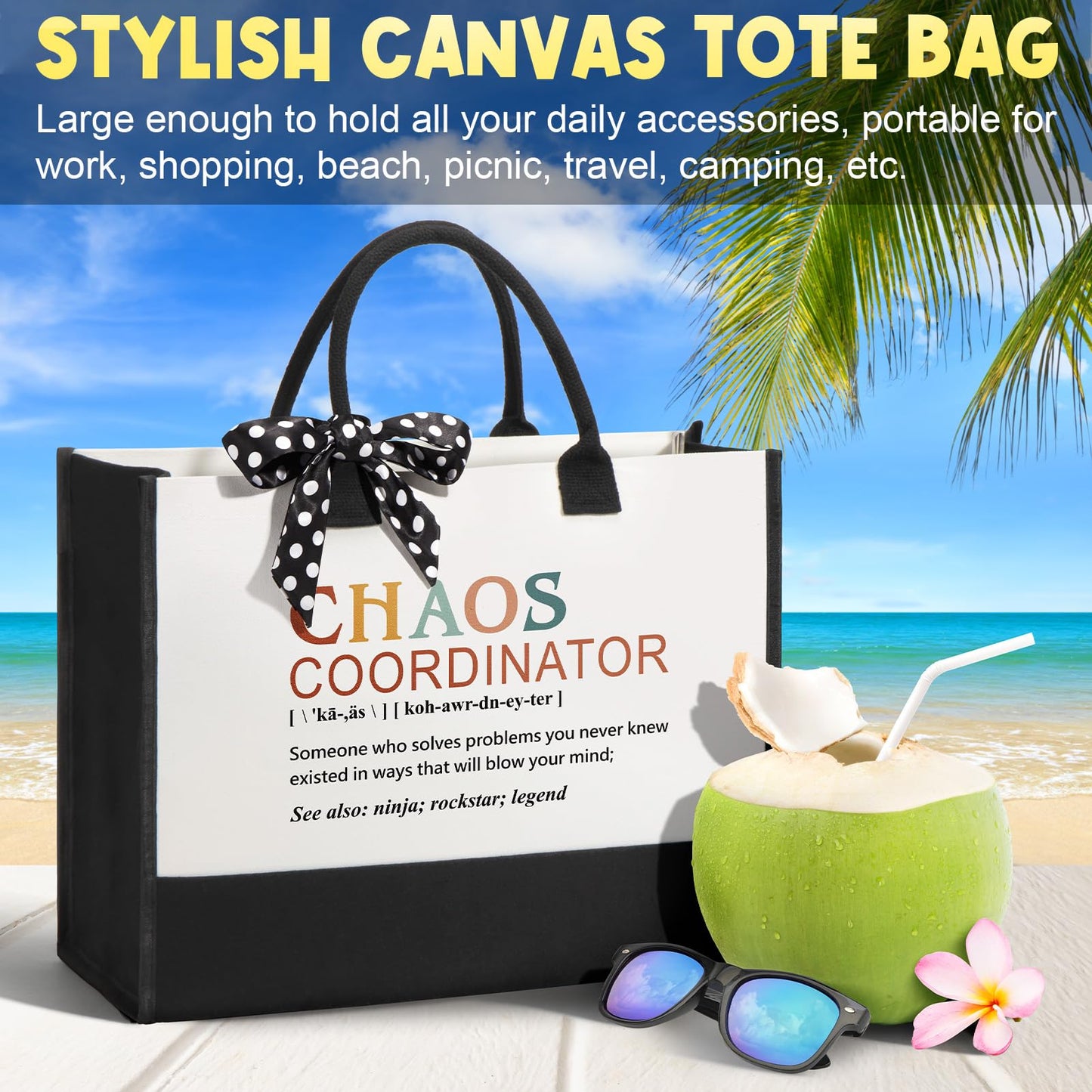 Thank You Gifts for Women, Administrative Professional Day Gifts, Chaos Coordinator Gift for Coworker Manager Boss Day Lady Nurse Employee Teacher Appreciation Birthday Easter Gift w/ Canvas Tote Bag