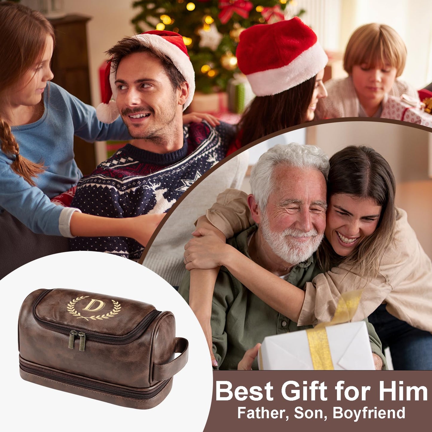 Personalized Toiletry Bag for Men Gifts, Birthday Gifts for Him Dad Husband Brother Boyfriend Groomsmen, Customized Leather Initial Travel Shaving Bag, Gifts for Father's Day Anniversary Christmas