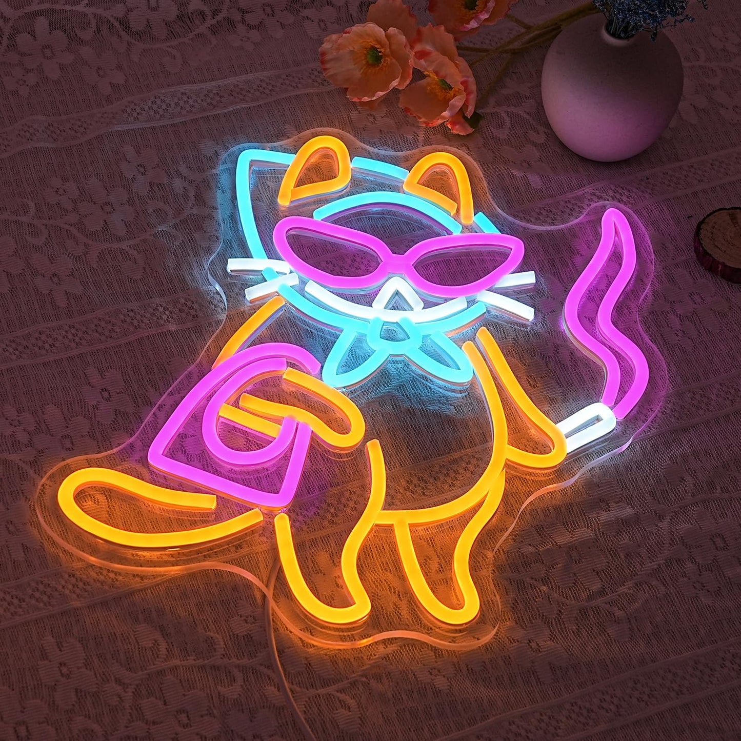 Cat Neon Sign for Wall Decor, Cool Cat Neon Light Wall Art with Dimmable Switch,USB Powered Cool Lady LED Light Up Sign Neon for bedroom,Bar, Living Room,Pet Shop Decor