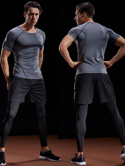 NELEUS Men's 3 Pack Compression Baselayer Athletic Workout T Shirts,5022,Black,Grey,Red,US L,EU XL
