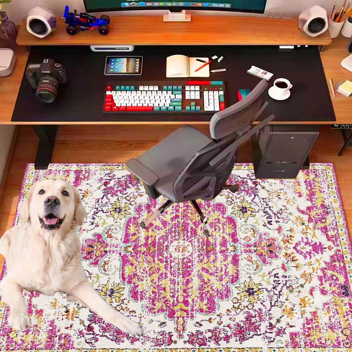 Office Chair Mat for Hardwood Floor, 36"x48" Anti-Slip Desk Chair Mat for Hard Floors, Under Desk Computer Rug for Rolling Chair, Easy Glide Floor Protector Mat for Home Office(Pink)