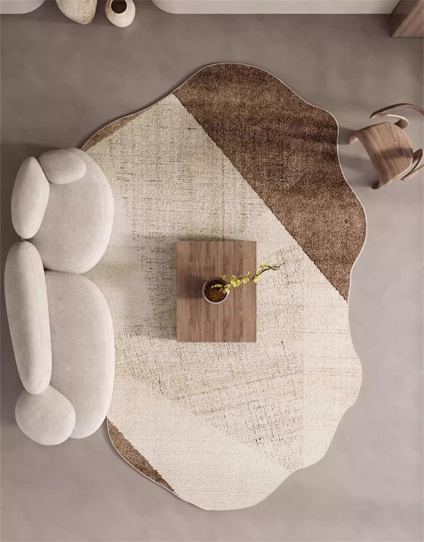 Modern Abstract Irregular Shaped Area Rug Soft Washable Carpet for Bedroom Livingroom Dining Kitchen Runner Rug Brown Beige Aesthetic 5x7 Floorcover