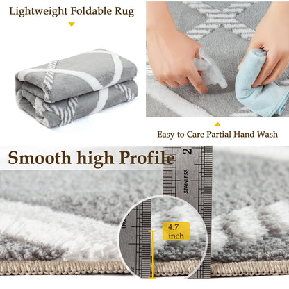 HUGEAR 8x10 Shag Area Rug Grey Modern Neutral Medium Plush Pile Super Soft Indoor Fuzzy Carpet Non Slip Non-Shedding Easy Care 0.5-inch Thick for High Traffic Areas in Living Room Bedroom Dining