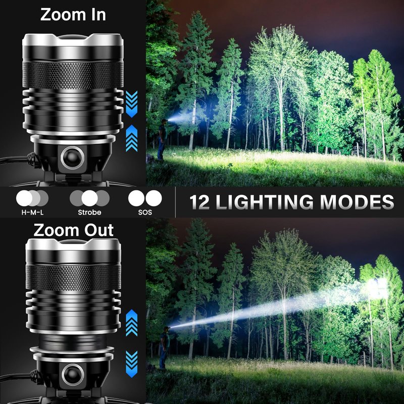 AKNEAR LED Rechargeable Headlamp 99000 High Lumens, 95 Hours Endurance Head Lamp with Zoomable & 12 Modes & IPX7 Waterproof & 125° Adjustable, Super Bright Head Light for Outdoor, Camping, Hard Hat