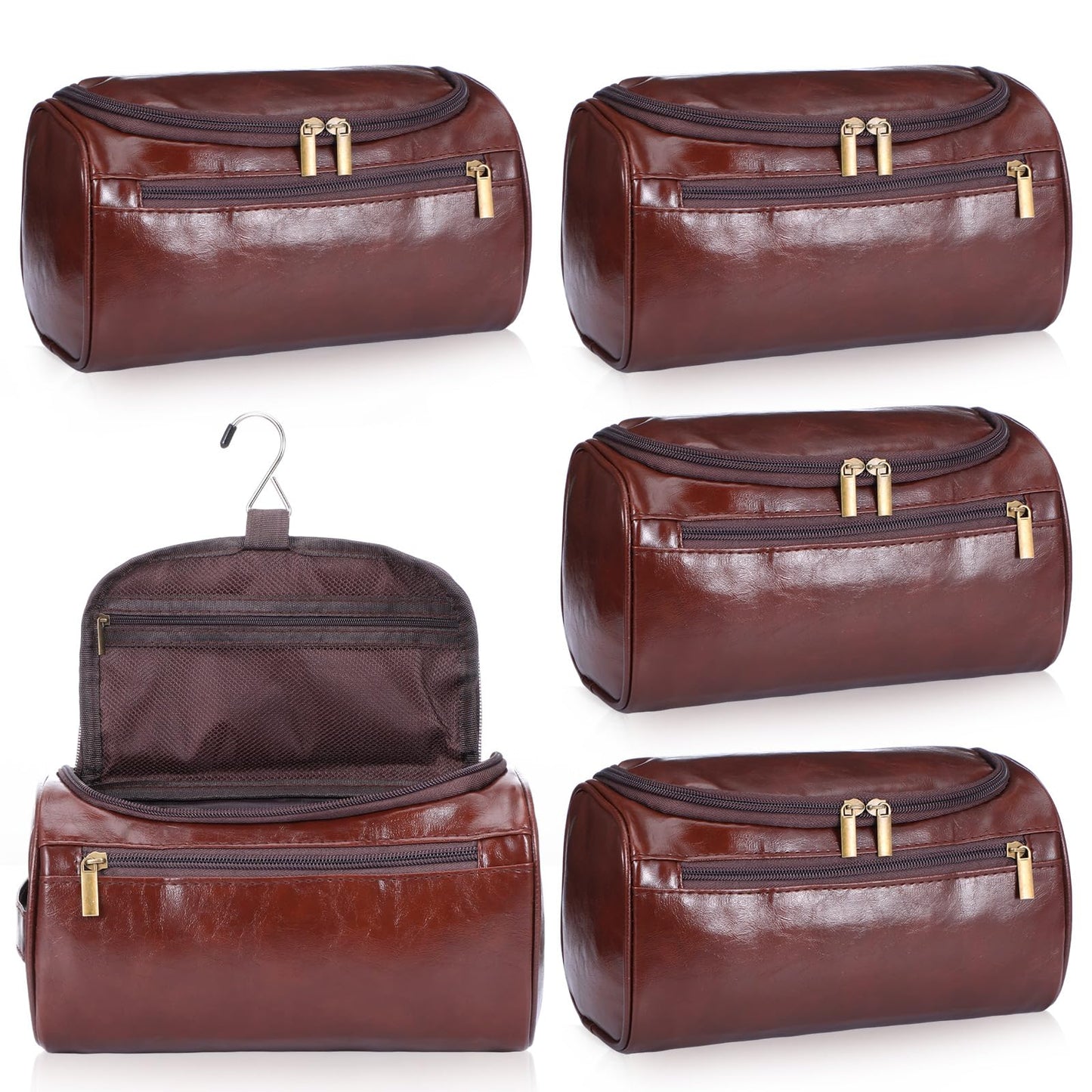 Hpmjz 5pcs Personalized Leather Toiletry Bag for Men Travel Shaving Bag with Hanging Hook Waterproof Kit Cosmetic bags Water-resistant Shaving Bag for Toiletries Accessories Travel Essentials Gifts