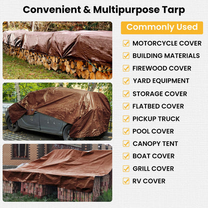 Winpull Tarp 10x20FT, 16 Mil Heavy Duty Large Tarps, Waterproof Tarp with Brass Grommets and Reinforced Edges, UV Resistant, Tear&Fade Resistant Poly Tarp for Outdoor Camping Pool Car Tent