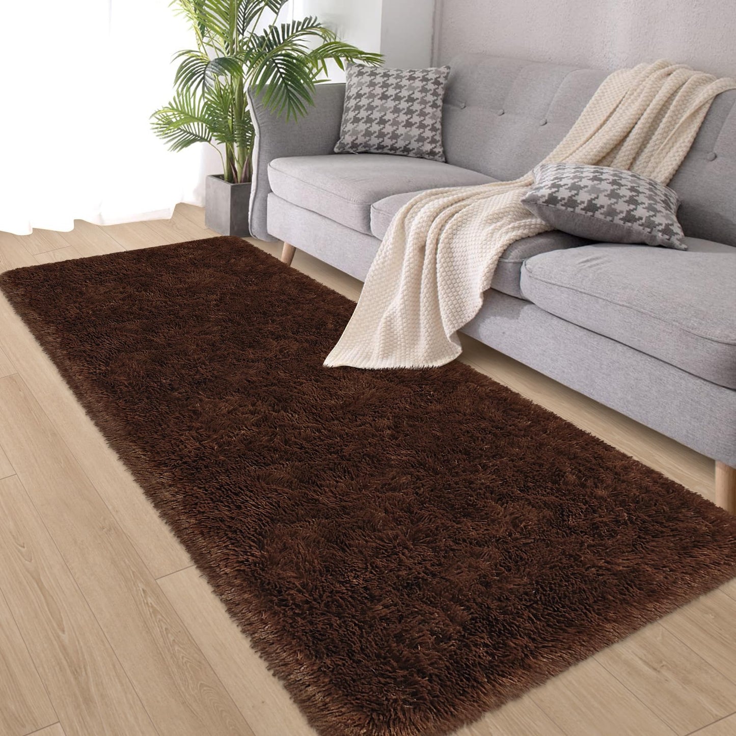 ZJYeRug Brown Rug,2x6 Runner Rug for Bedroom Living Room,Soft Fluffy Soft Plush Washable Plush Small Rugs,Shag Non Slip Fuzzy Carpet,Area Rug for Hallway Dorm Nursery Teen Boys Home Decor Aesthetic