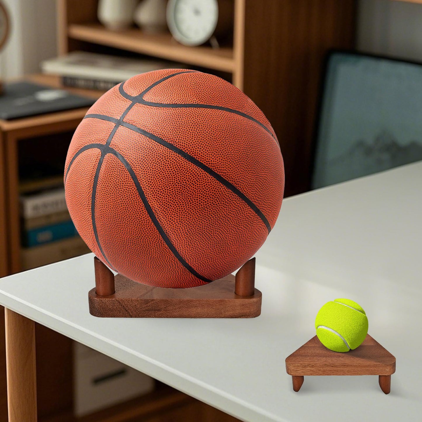 CRNHIGY Ball Racks, Soccer Racks, Basketball , Volleyball Souvenir Display , made of walnut wood
