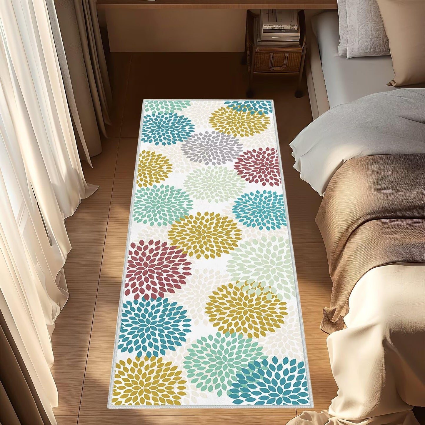 Boho Floral Runner Rug 2x6 for Hallways Flower Floor Carpet Washable Kitchen Runners Florals Hallway Rugs Flowers Entrance Door Mat Indoor Non Slip Area Rugs for Entryway,Laundry,Bedroom Bedside