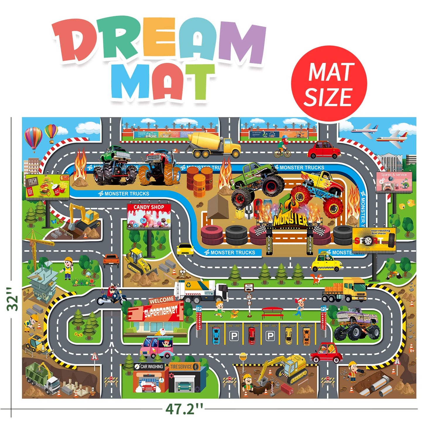 Oriate Kids Dream Mat Modern City Toy Activity Playmat, Parent-Child Interaction Game Map Rug, Ideal Children's Educational Road Traffic City Life Pretend Play 552-C