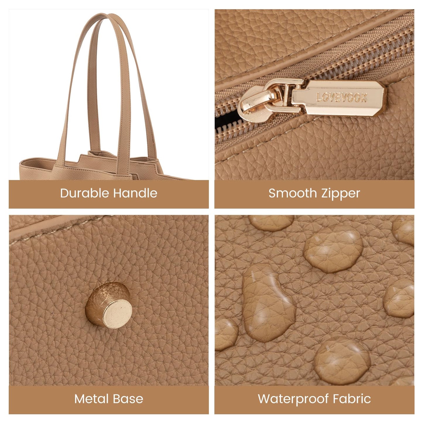 LOVEVOOK Laptop Tote for Women - 15.6 Inch Faux Leather Laptop Bag with Clutch, Large Capacity Office Purse Computer Briefcase for Casual Business Travel,Apricot