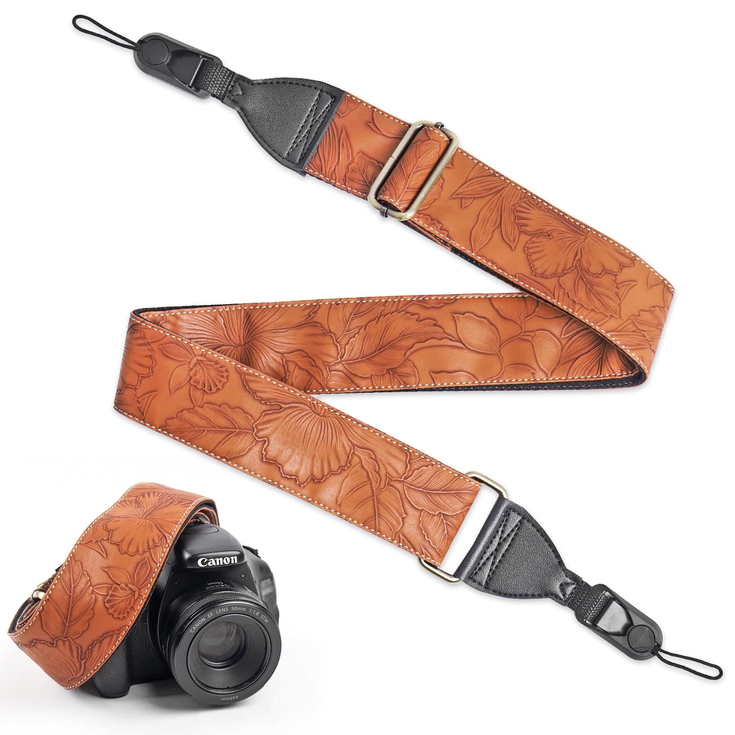 QIELIZI Lifestyle Camera Strap,Vintage Adjustable Vintage Neck & Shoulder Strap for All DSLR Cameras,Great Gift for Photographers(1-Carved Dark Brown)