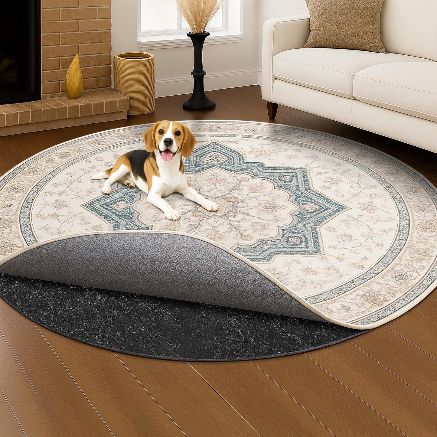 Deep Dream Dual Surface 5' Round Rug Pad, Waterproof 1/8" Thick Felt + Rubber Backing, Non Slip Round Carpet Gripper for Area Rugs, Protective Cushioned Pads for All Floors