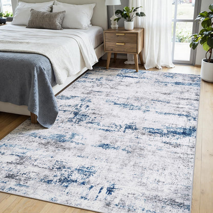 Area Rug Living Room Rugs: 5x7 Large Soft Indoor Carpet Modern Abstract Rug with Non Slip Rubber Backing for Under Dining Table Nursery Home Office Bedroom White Gray Blue