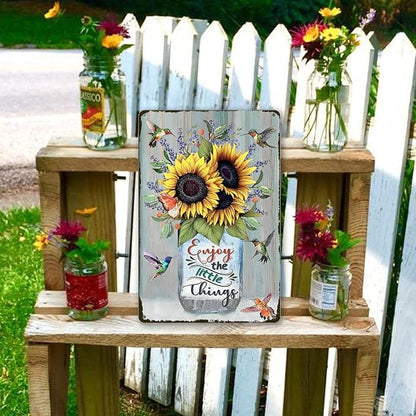 Sunflower Metal Tin Signs Hummingbird Metal Wall Decor Enjoy The Little Things Tin Sign Metal Art For Kitchen Hummingbirds Decor For Bathroom Vintage Sunflowers Tin Sign Wall Decor Gift 8x12 Inch