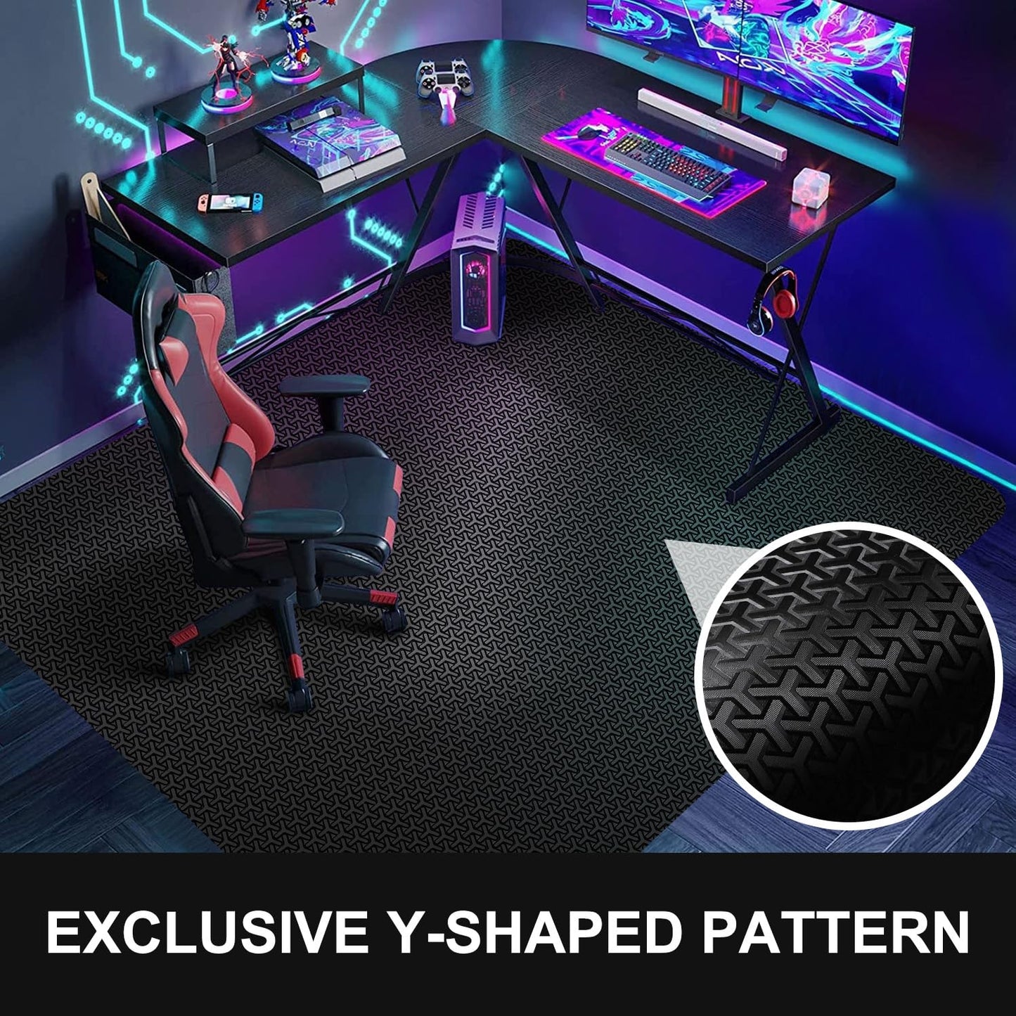 Office Chair Mat for Hard Floor, 60"x75" Large Durable Computer Chair Mat, Unique Y-Shaped Pattern Floor Protector Rug for Rolling Chairs, Anti-Slip Waterproof Desk Floor Mat for Work, Home, Gaming