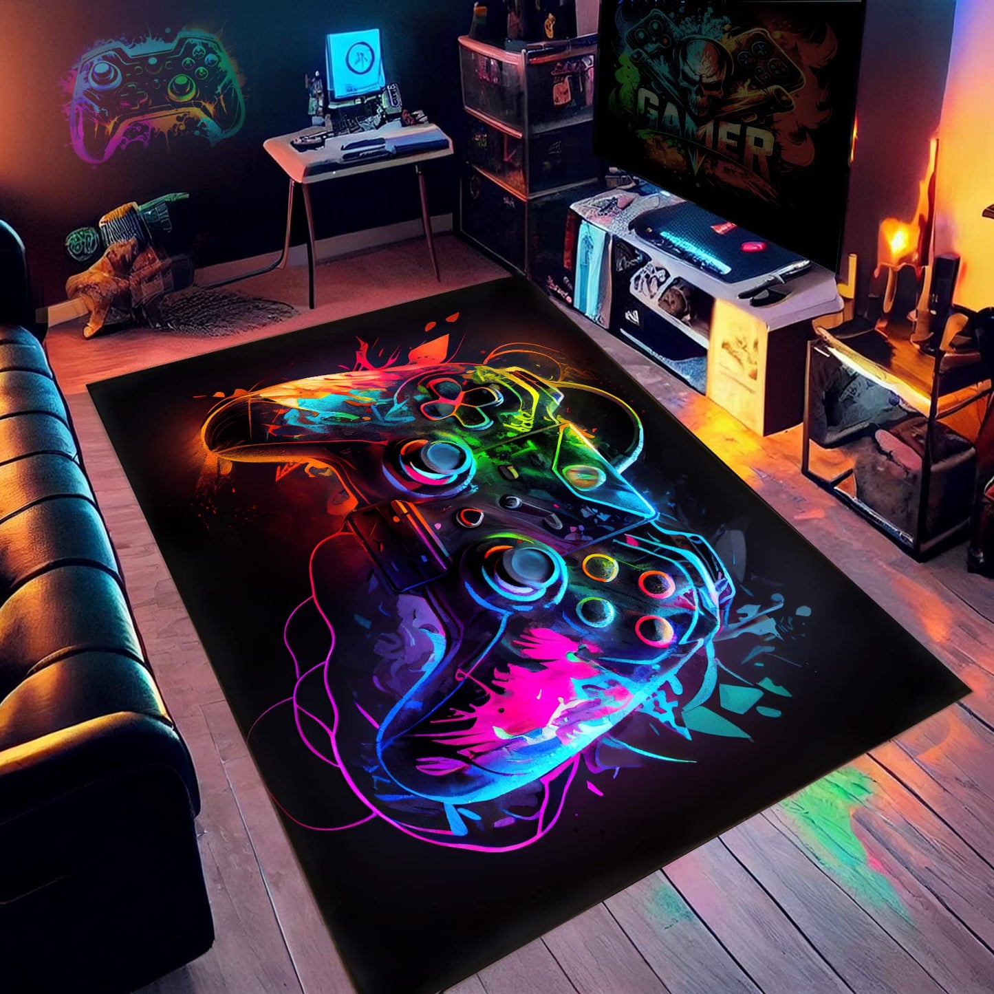 NEBOTON Gaming Rug for Game Room, Gamer Rug for Boys Bedroom, Game Controller Theme 36x24inches