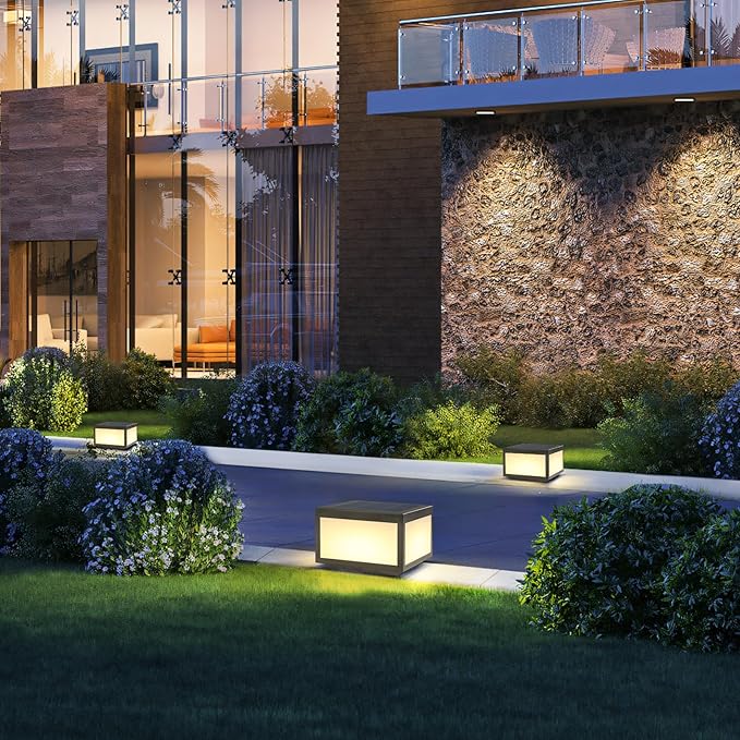 Outdoor Solar Post Light, Solar Column Lights, Pillar Lights LED Fence Deck Cap Lamp for Flat Surface Patio Garden Decoration, Modern Pillar Lamp with IP65 Waterproof Light Source（10"x10"）