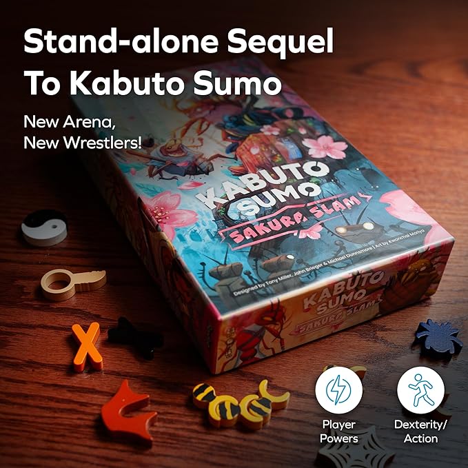 ALLPLAY Kabuto Sumo: Sakura Slam Board Game for Adults- The Return of The Coin Pushing Beetle Brawl - Standalone Sequel - Strategy Dexterity Game - 2-4 Players Ages 6+
