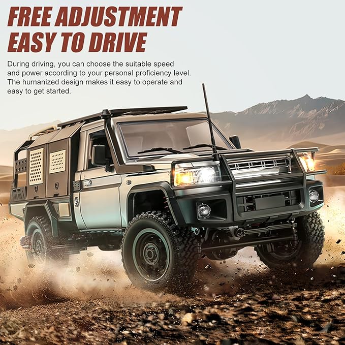 RC Crawler 1/12 Remote Control Car MN-82S 4WD RC Pickup Truck 2.4GHz All Terrain Off Road RTR Climbing Car with LED Lights and 2 Batteries for Adults (Silver)