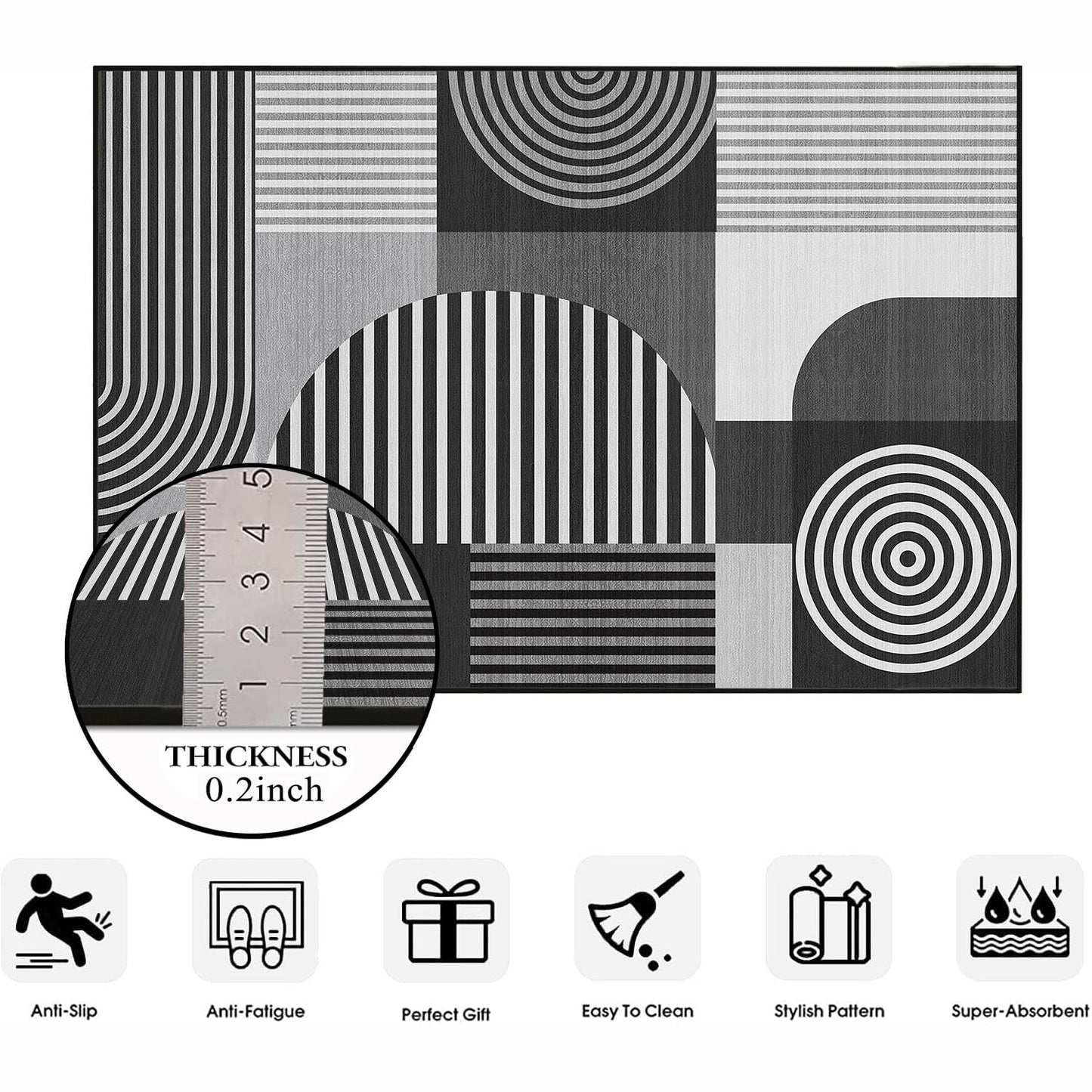 Glocmna Area Rug 5x7 Grey Geometric Rug for Living Room Black White Machine Washable Gray Minimalist Mid Century Modern Rugs Non Slip Low Pile Large Dining Room Indoor Floor Carpet for Bedroom Office