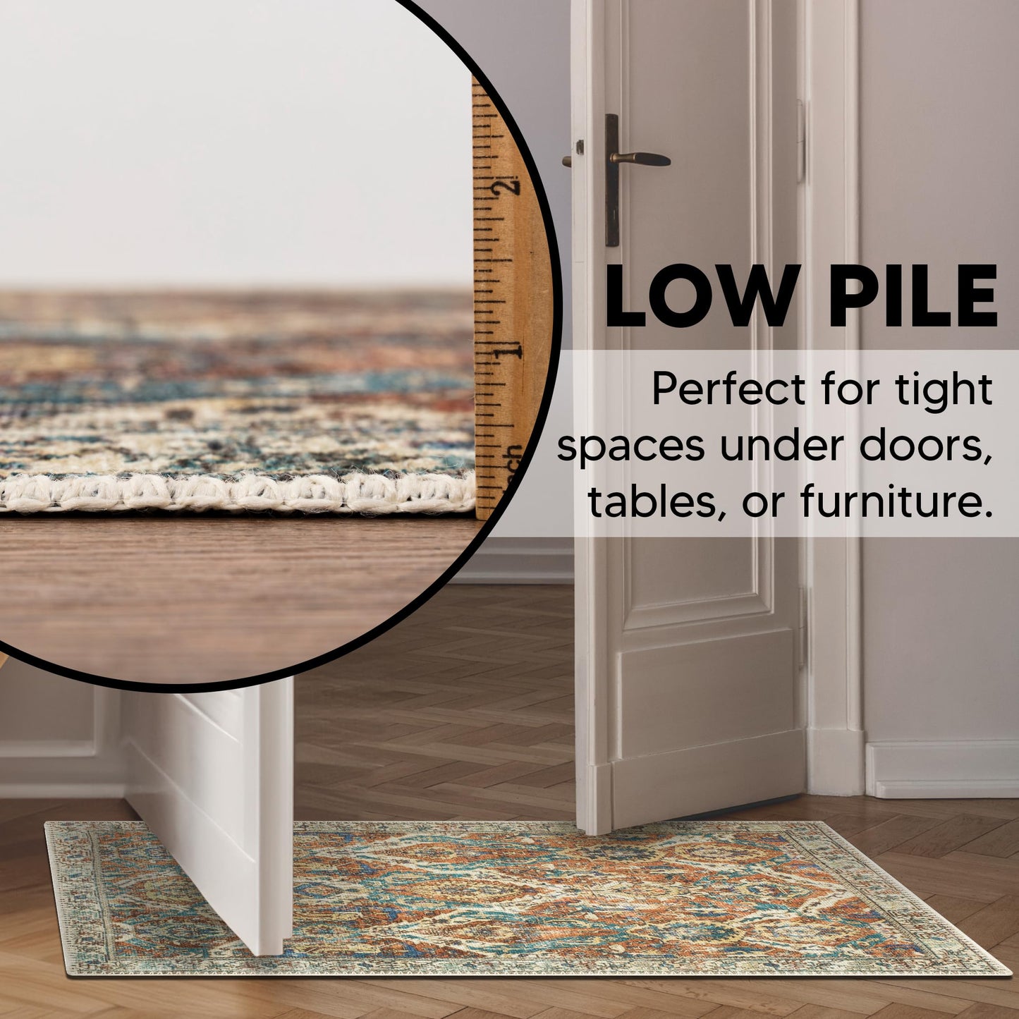 Keen Home Design 2x3 Rug - Machine Washable Entry Rug with Non-Slip Backing, Ideal for Enteryway, Kitchen, Bathroom, Laundry Room - Vintage, Easy Clean, Durable, Low Pile Rug - (2' x 3')