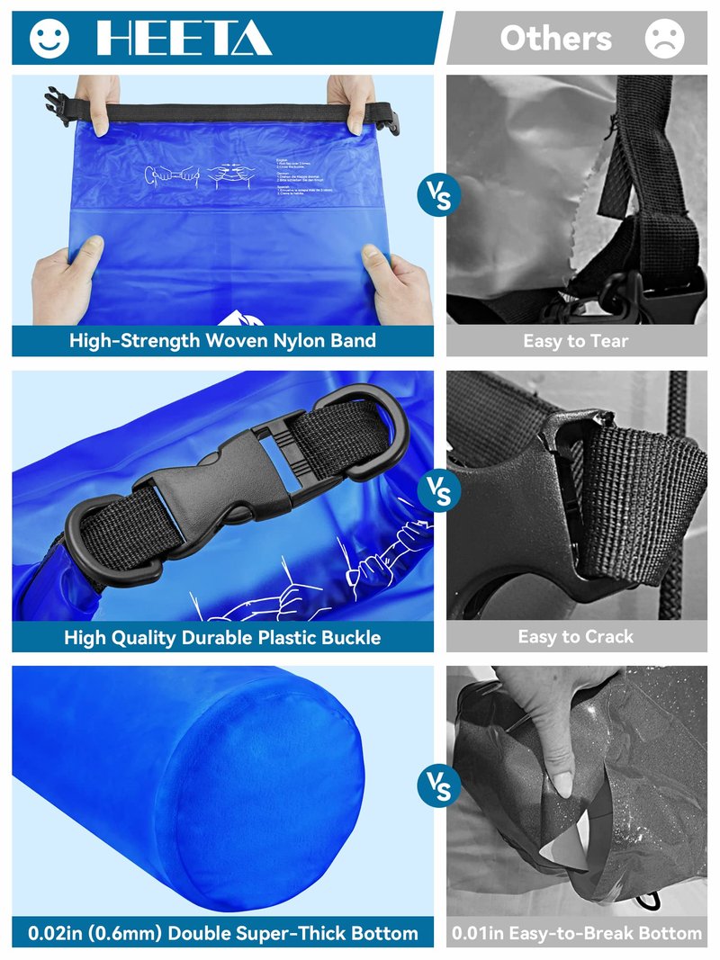 HEETA Dry Bag Waterproof for Women Men, Roll Top Lightweight Dry Storage Bag Backpack with Phone Case for Travel Swimming Boating Kayaking Paddle Board Camping Beach Accessories (Navy Blue, 20L)