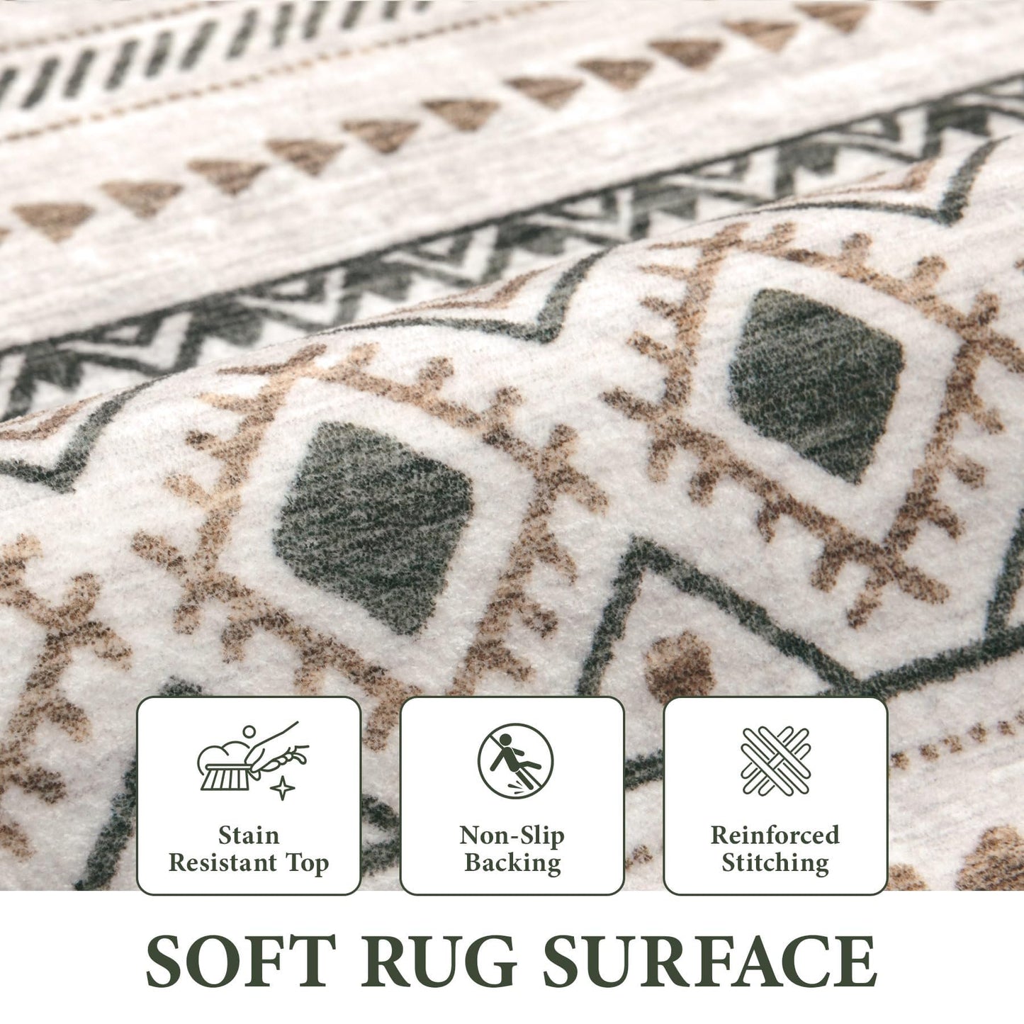 Area Rug for Living Room 6x9: Large Washable Boho Moroccan Rugs Geometric Neutral Rug, Non-Slip Foldable Morden Farmhouse Indoor Floor Carpet for Bedroom Dining Table Home(Brown Green,6'x9')