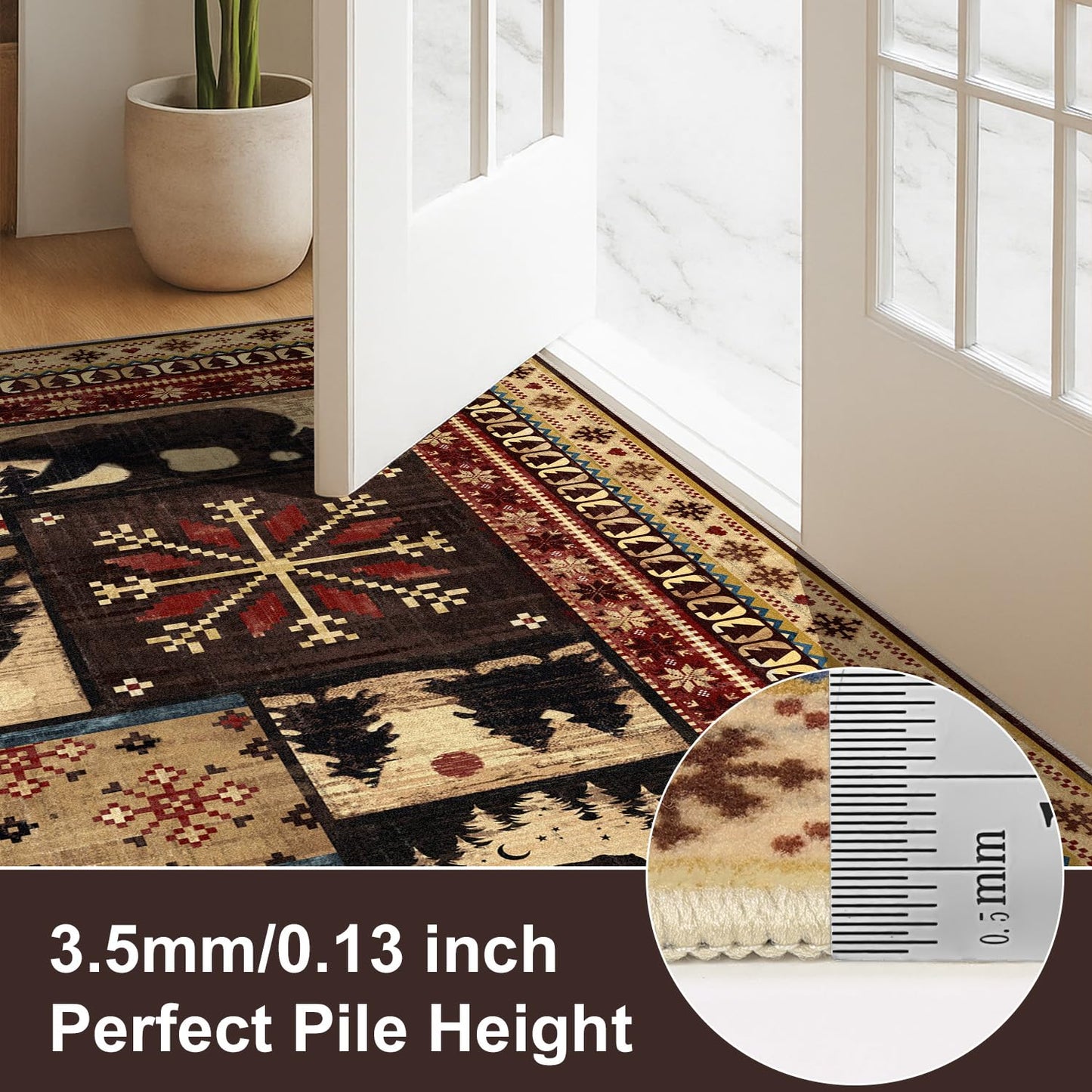 LOKHOM Rustic Cabin Area Rug 8x10, Machine Washable Bear Print Rug, Non-Slip Low Pile Soft Large Southwestern Lodge Rug for Bedroom Living Room Dining Room
