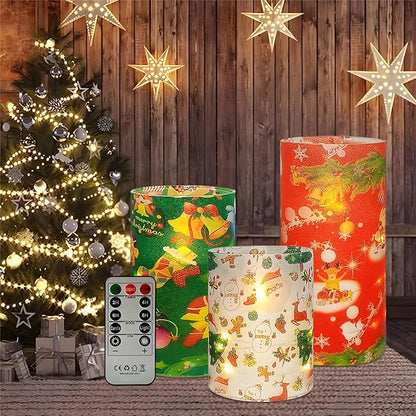Floral Flameless Candles with String Lights - 3pcs Battery Operated Candle Flickering Christmas LED Pillar Candles with Timer Remote for Home Decor Romantic Ambiance,CH