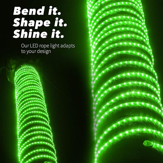 WYZworks 3312LEDs 300ft LED Outside Rope Lights, Outdoor ETL Certified Waterproof Permanent 360 Degree Flexible Bend & Light Emitting, Connectable, Christmas Palm Tree Exterior Landscape, Green