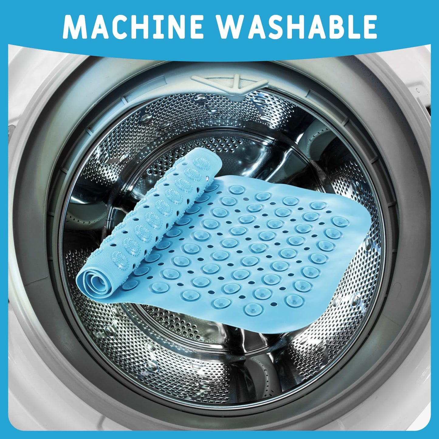 Dunzy 12 Pcs Non Slip Bath Mats 27.6x14.2 Inches TPE Bathtub Mats with Suction Cups Drain Holes Textured Surface Anti Slip Shower Pad for Bathroom Tub Adults Elderly Home Hotel