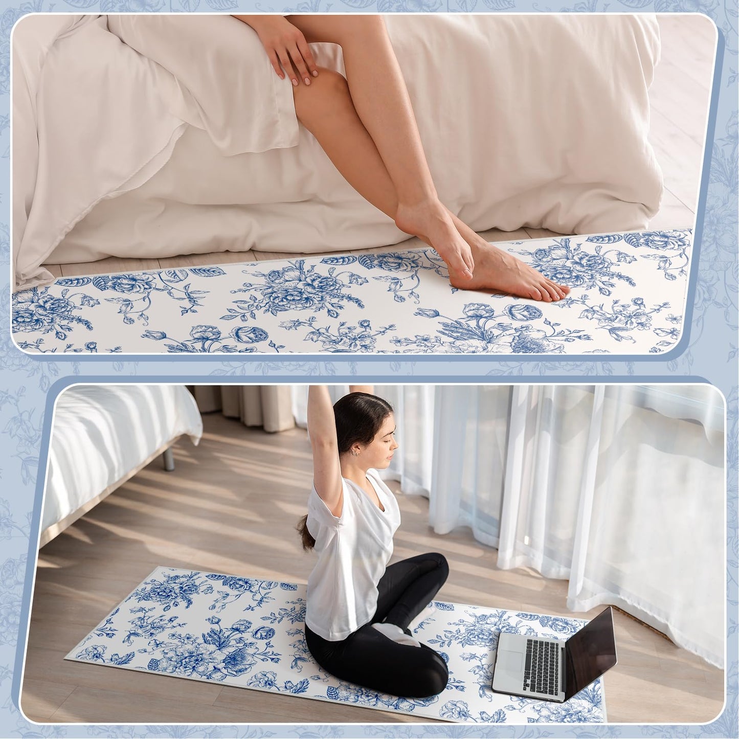 Drydiet Blur Floral Runner Rug 2 x 6 ft Large Something Blue Before I Do Soft Washable Rug with Non Slip, Low Pile Stain Resistance Carpet for Entryway Hallway Kitchen Laundry Living Room