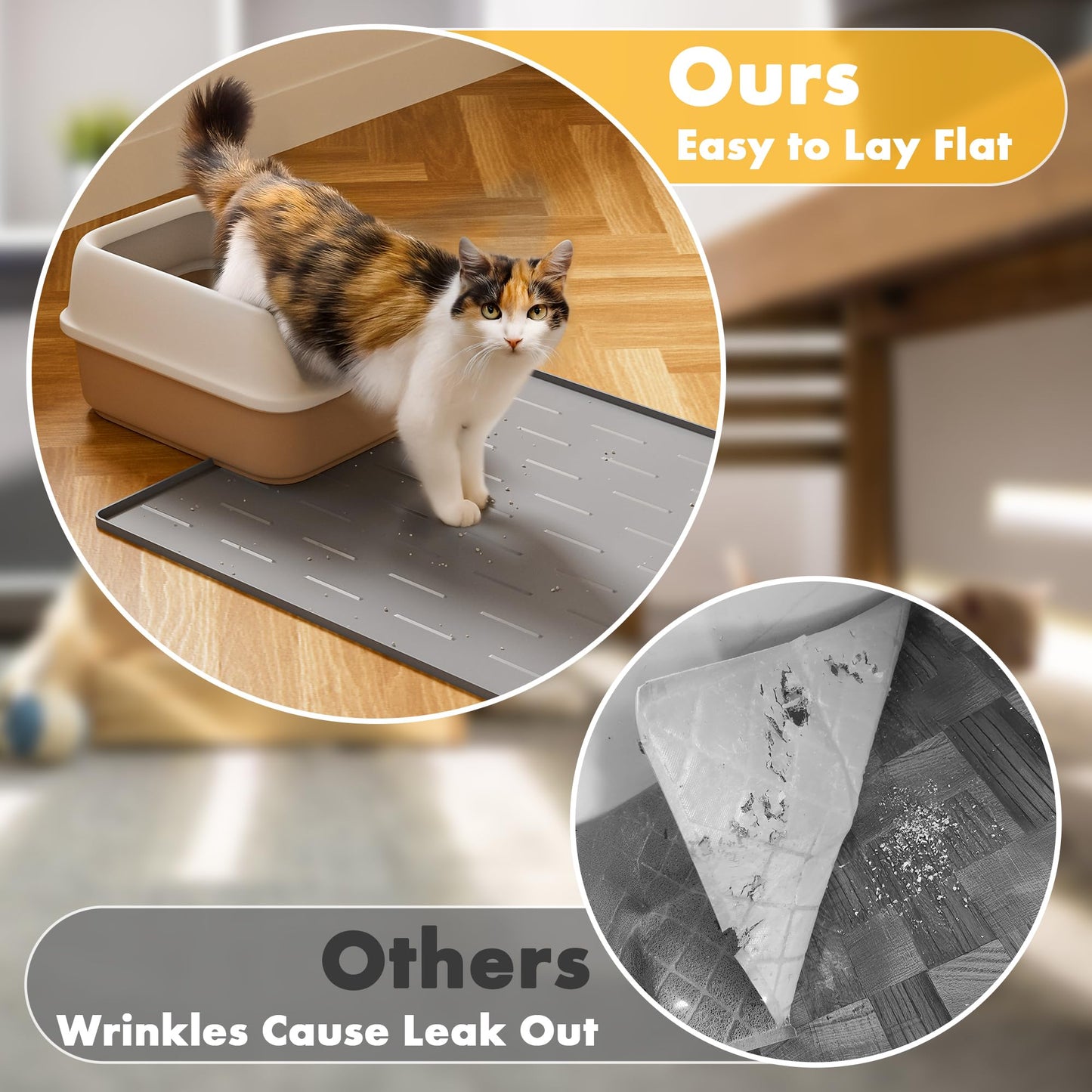 Pieviev Silicone Cat Litter Trapping Mat, 34''x22'' Large Cat Litter Mat, Easy to Clean & Soft on Kitty Paws, Waterproof Kitty Litter Pads for Indoor Cats, Light Grey