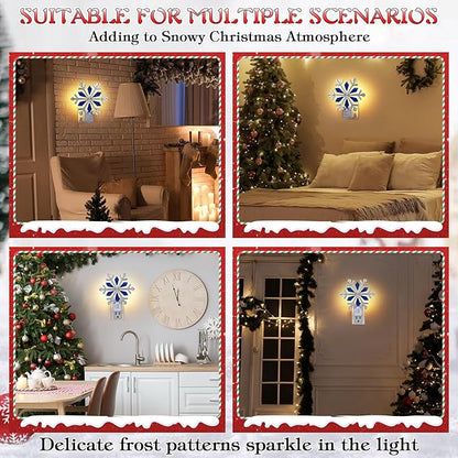 Christmas Decoration Snowflake Night Light Plug in, 120V C7 LED Xmas Wall Plugin Nightlights, Christmas Night Light Decor for Bedroom Bathroom Kitchen Hallway Stairs